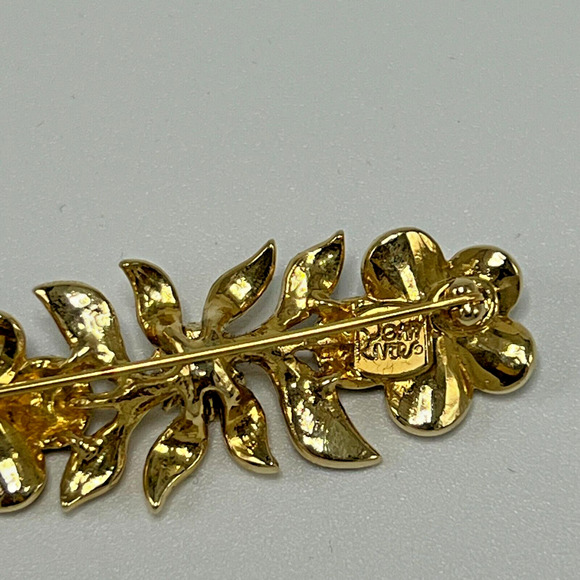 Joan Rivers Gold Tone Swarovski Crystals Enamel Navy Blue Flowers Brooch Pin - Picture 3 of 4